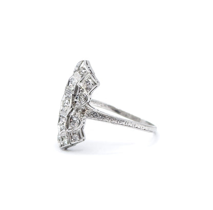 Edwardian Diamond Shield Ring in 900 Platinum