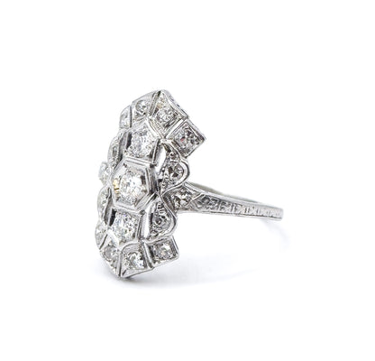 Edwardian Diamond Shield Ring in 900 Platinum