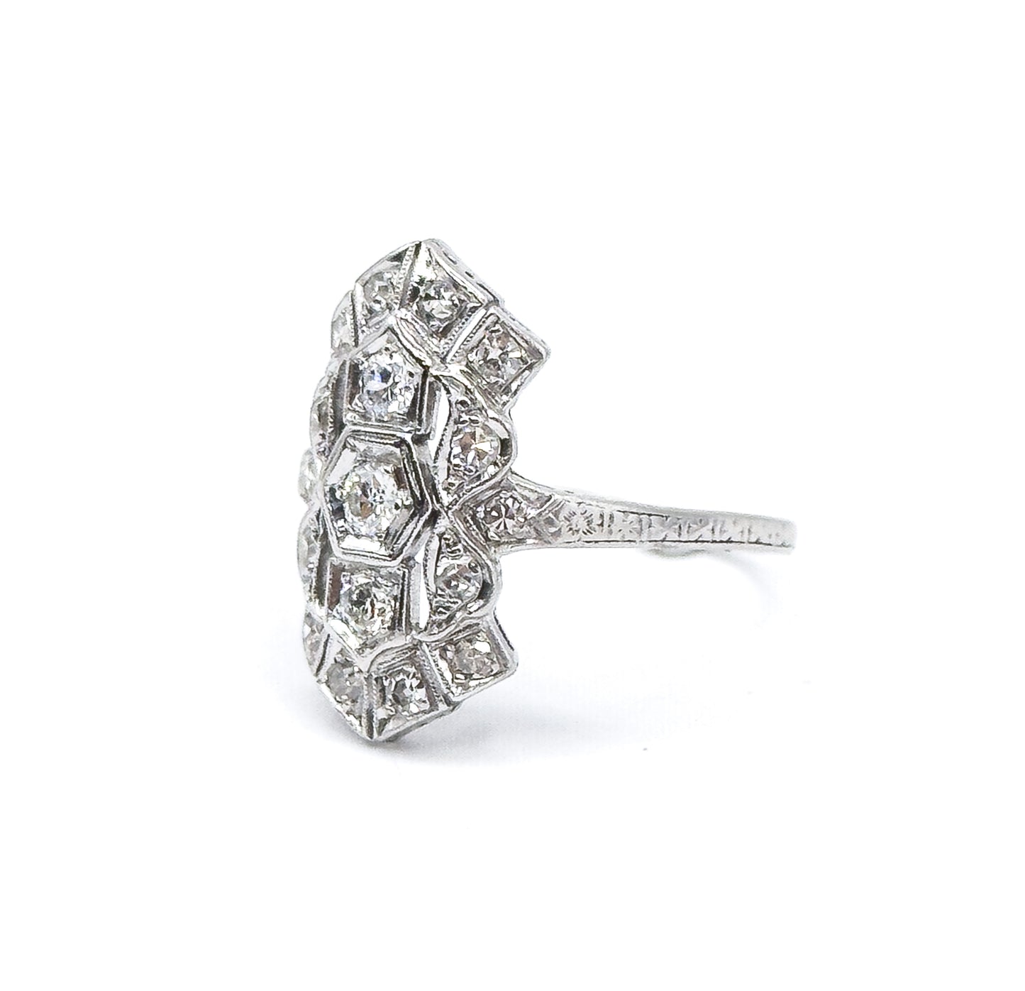 Edwardian Diamond Shield Ring in 900 Platinum