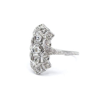 Edwardian Diamond Shield Ring in 900 Platinum