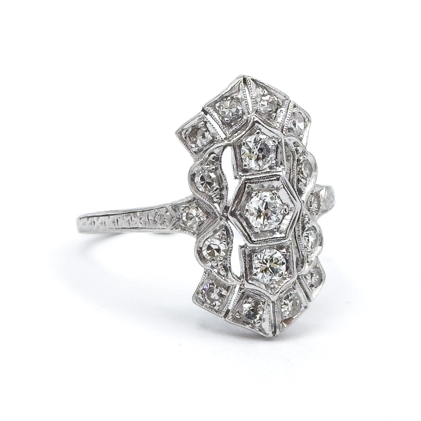 Edwardian Diamond Shield Ring in 900 Platinum