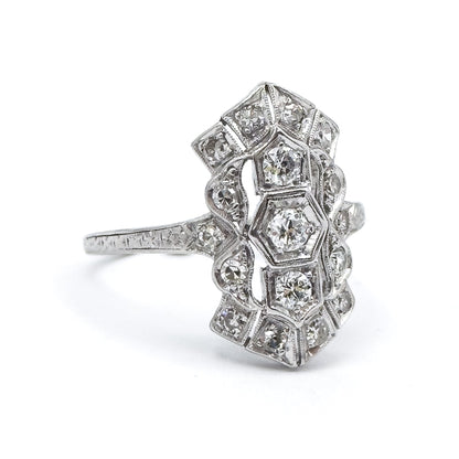 Edwardian Diamond Shield Ring in 900 Platinum