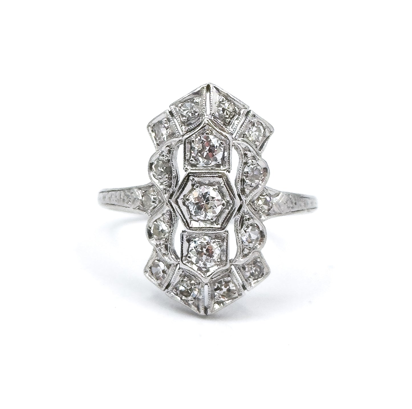 Edwardian Diamond Shield Ring in 900 Platinum