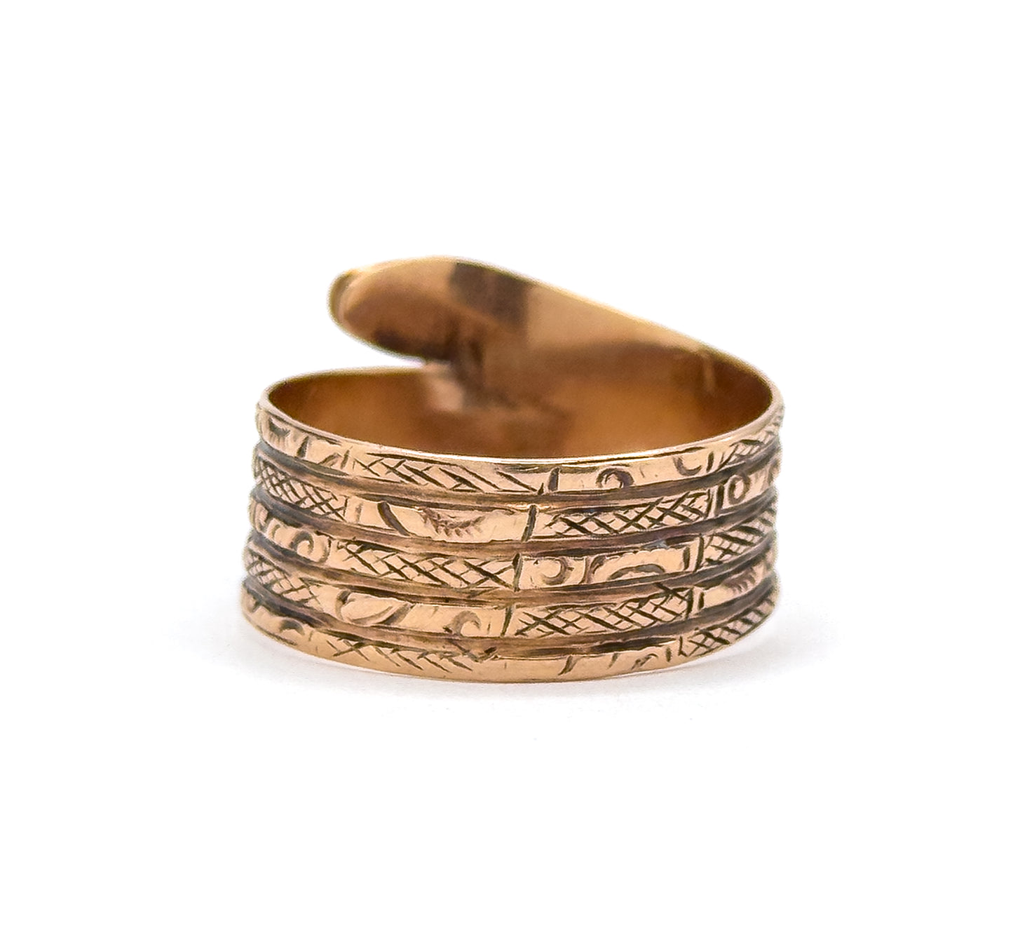 Victorian Wide Band Snake Ring with Enamel Details