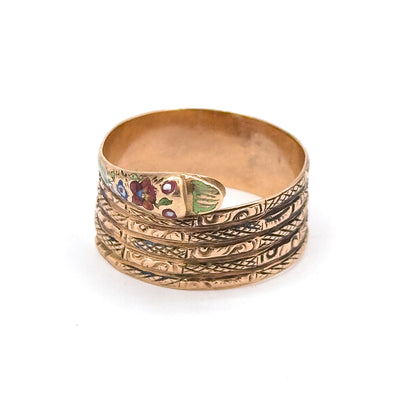 Victorian Wide Band Snake Ring with Enamel Details