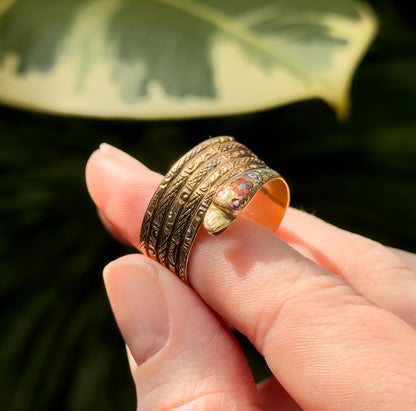 Victorian Wide Band Snake Ring with Enamel Details