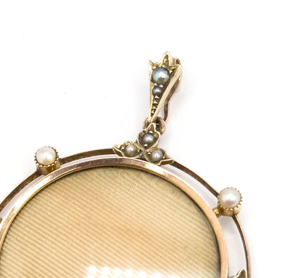 Edwardian locket pendant with Pearls and Ivy motif in 9k Gold