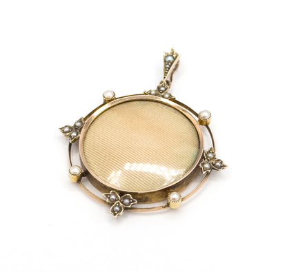 Edwardian locket pendant with Pearls and Ivy motif in 9k Gold