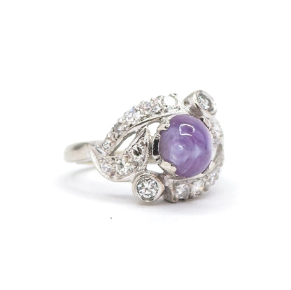 Mid-Century natural Purple Sapphire & Diamond Ring in White Gold