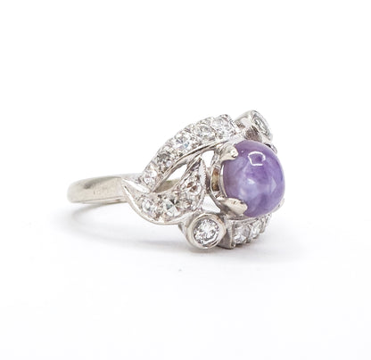 Mid-Century natural Purple Sapphire & Diamond Ring in White Gold