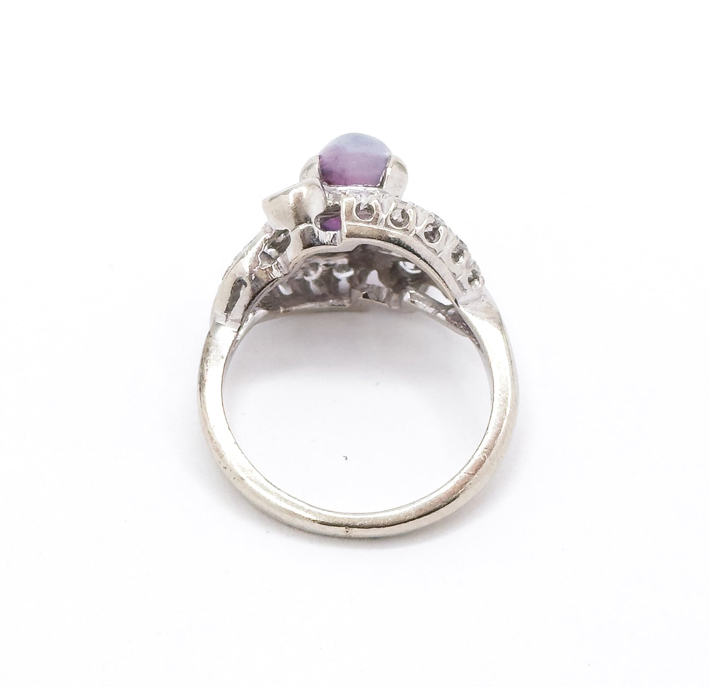 Mid-Century natural Purple Sapphire & Diamond Ring in White Gold