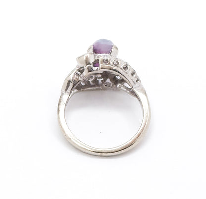 Mid-Century natural Purple Sapphire & Diamond Ring in White Gold