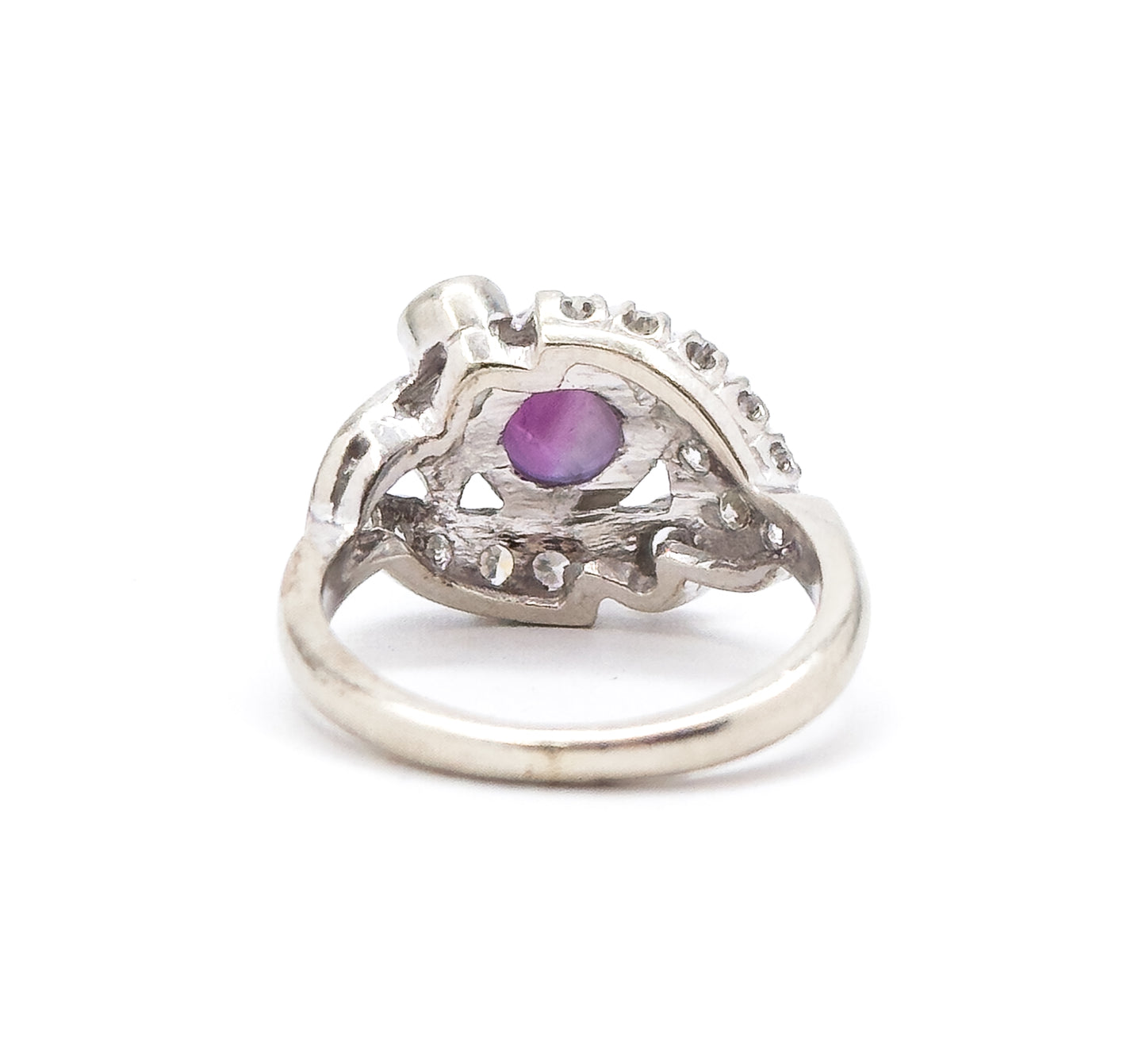 Mid-Century natural Purple Sapphire & Diamond Ring in White Gold
