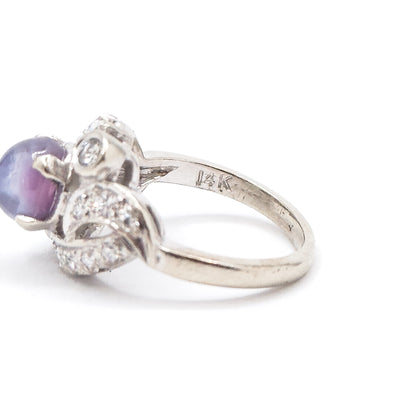 Mid-Century natural Purple Sapphire & Diamond Ring in White Gold