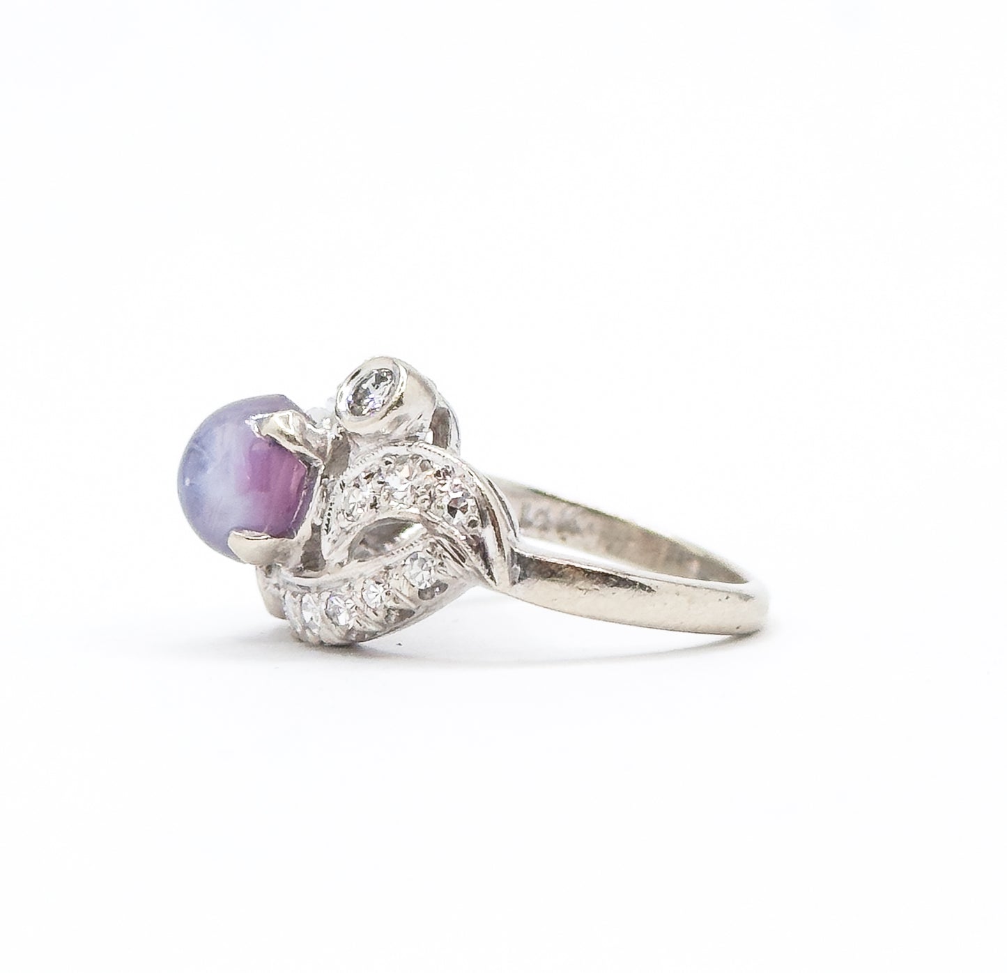 Mid-Century natural Purple Sapphire & Diamond Ring in White Gold