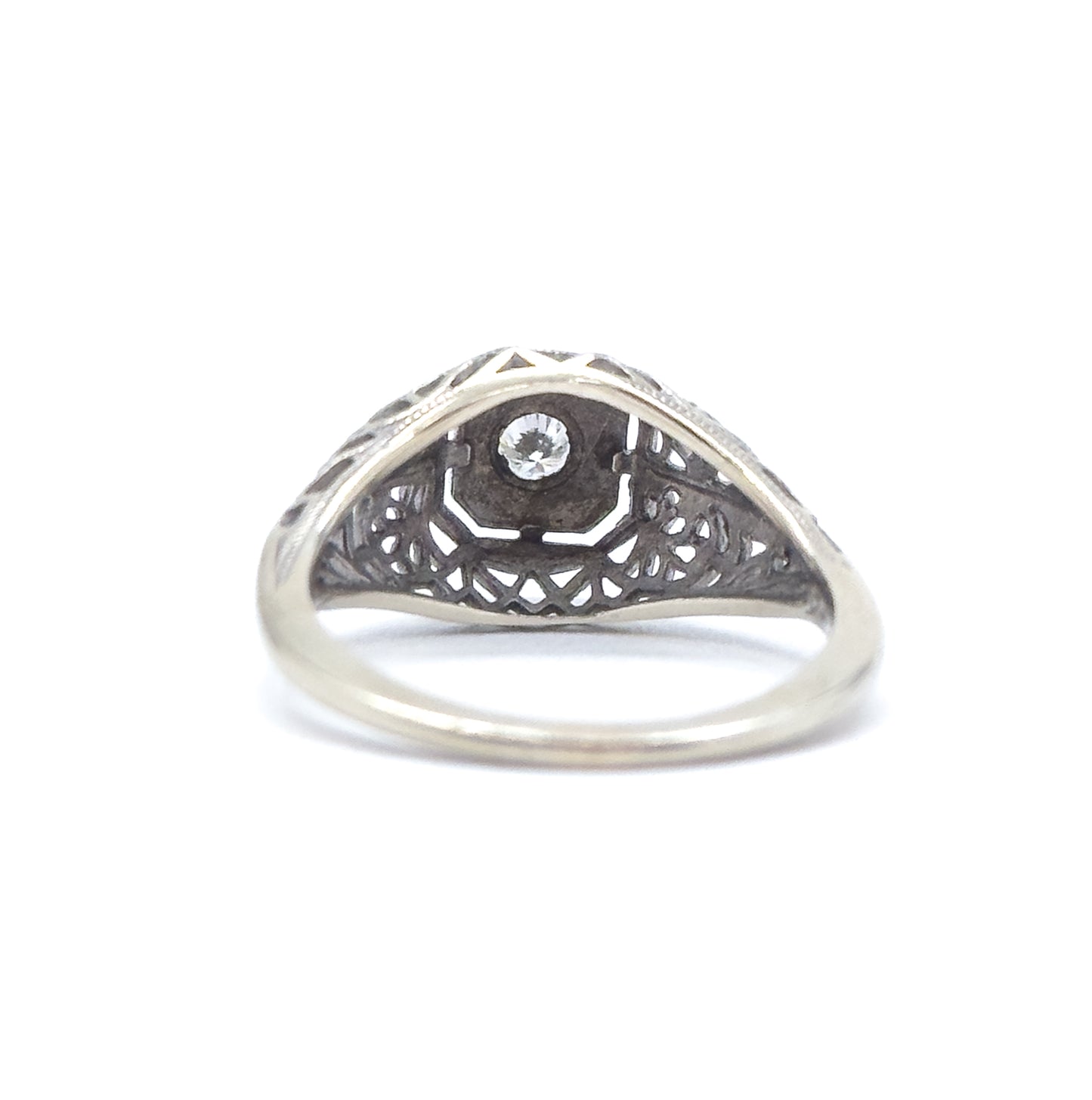 Art Deco Domed Filigree Diamond Ring in White Gold