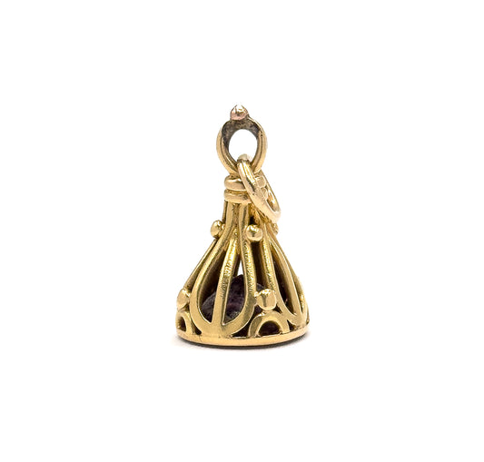 Victorian Amethyst-Hued Paste Fob Pendant in 14K Yellow Gold