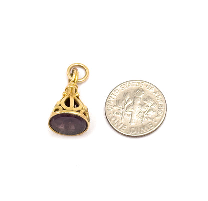 Victorian Amethyst-Hued Paste Fob Pendant in 14K Yellow Gold