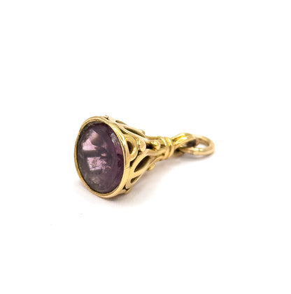 Victorian Amethyst-Hued Paste Fob Pendant in 14K Yellow Gold