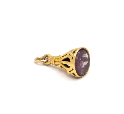 Victorian Amethyst-Hued Paste Fob Pendant in 14K Yellow Gold
