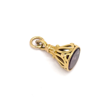 Victorian Amethyst-Hued Paste Fob Pendant in 14K Yellow Gold
