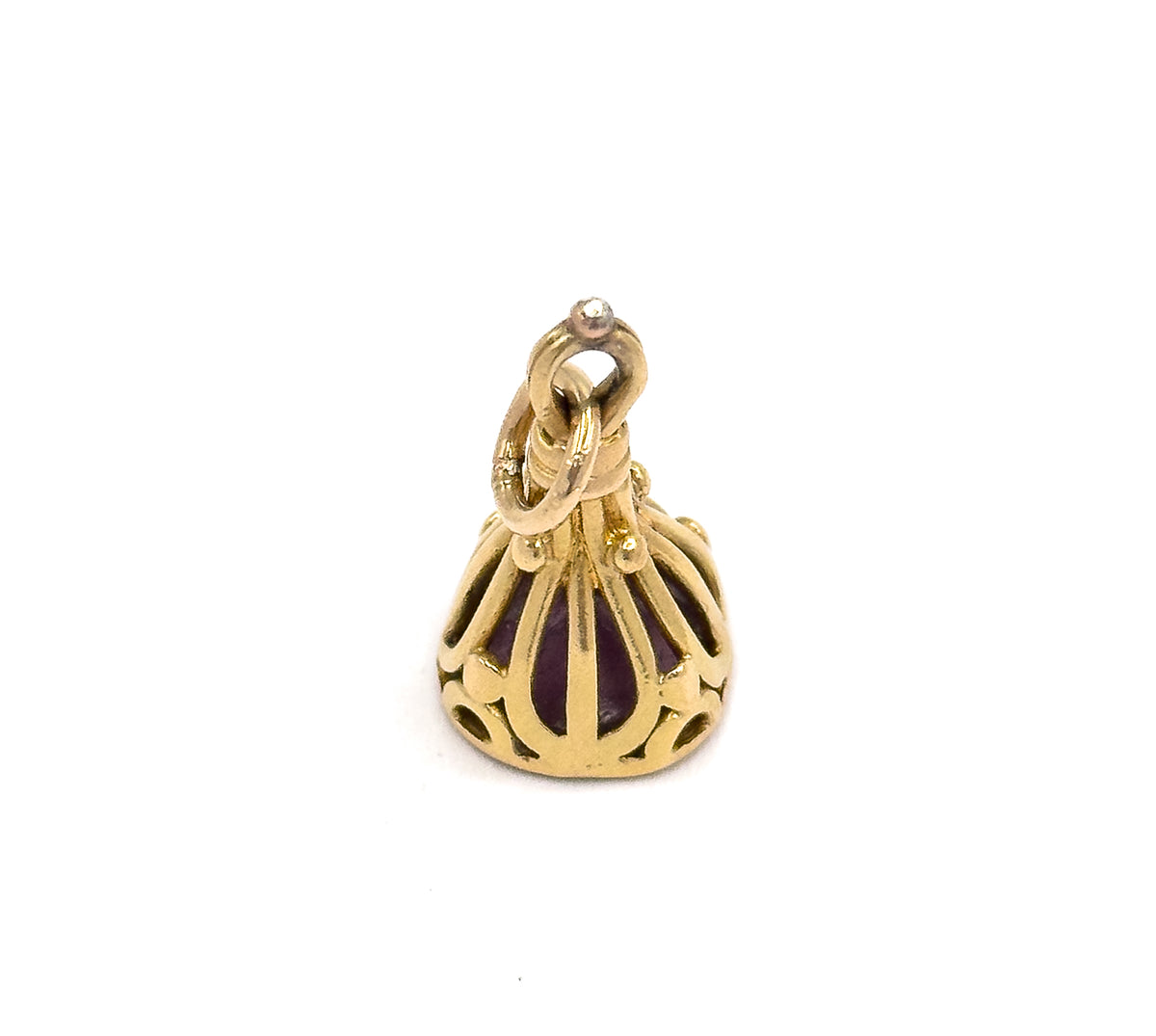 Victorian Amethyst-Hued Paste Fob Pendant in 14K Yellow Gold