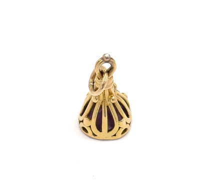 Victorian Amethyst-Hued Paste Fob Pendant in 14K Yellow Gold