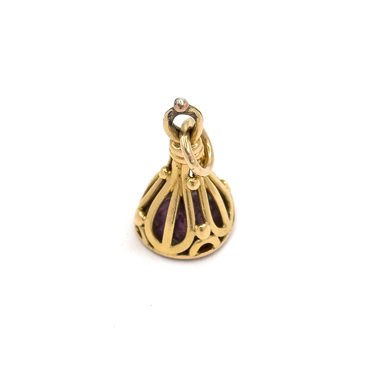 Victorian Amethyst-Hued Paste Fob Pendant in 14K Yellow Gold