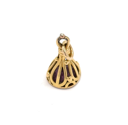 Victorian Amethyst-Hued Paste Fob Pendant in 14K Yellow Gold