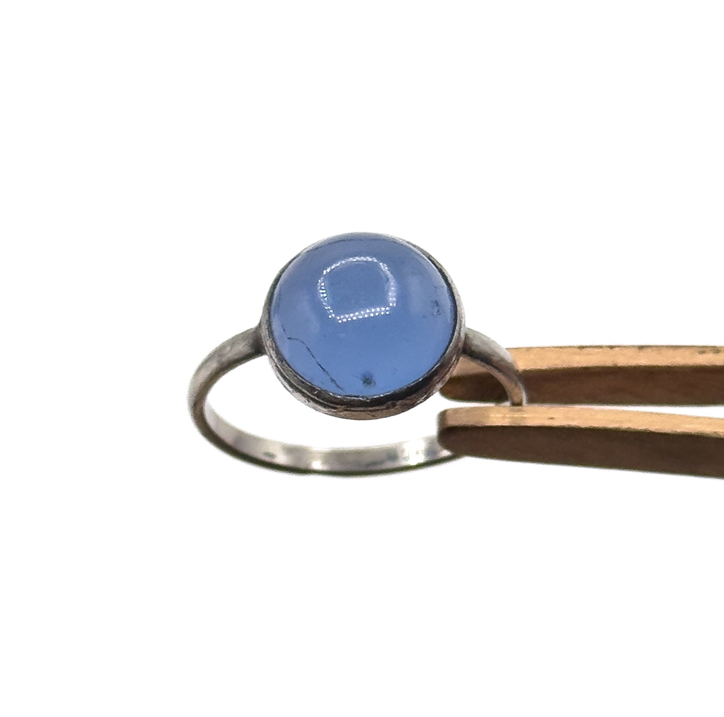 Vintage Blue Glass Cabochon Bracelet & Ring Set in Silver