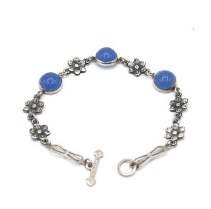 Vintage Blue Glass Cabochon Bracelet & Ring Set in Silver