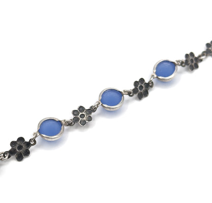Vintage Blue Glass Cabochon Bracelet & Ring Set in Silver
