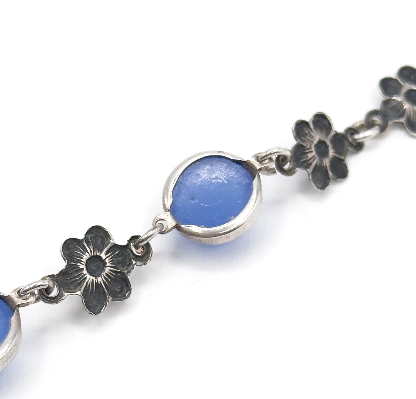 Vintage Blue Glass Cabochon Bracelet & Ring Set in Silver