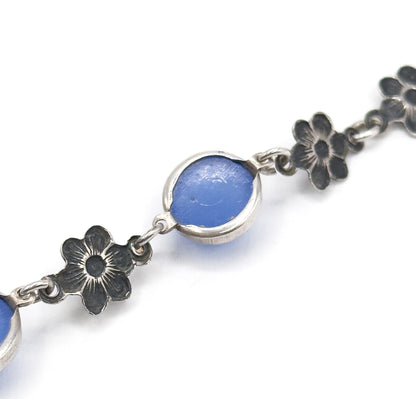 Vintage Blue Glass Cabochon Bracelet & Ring Set in Silver