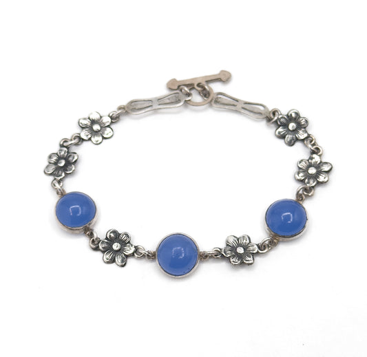 Vintage Blue Glass Cabochon Bracelet & Ring Set in Silver
