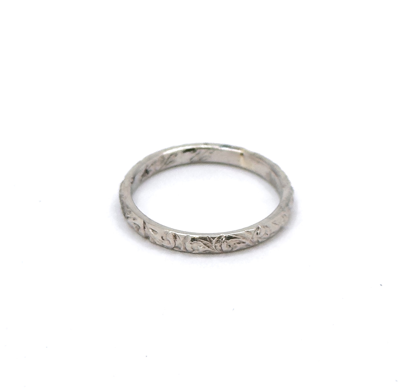 Art Deco Engraved Childs Ring Size 2 in White Gold