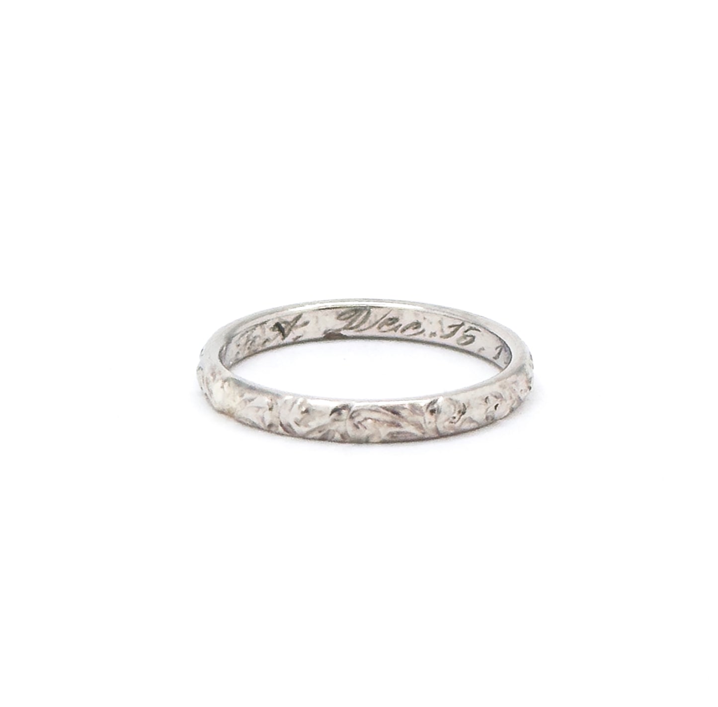 Art Deco Engraved Childs Ring Size 2 in White Gold