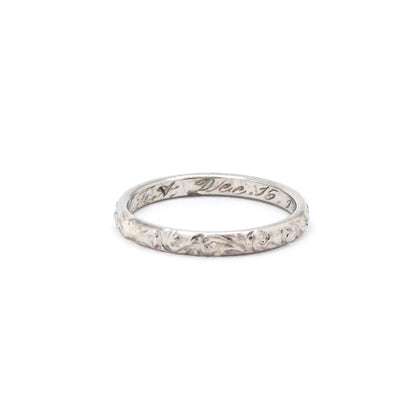 Art Deco Engraved Childs Ring Size 2 in White Gold