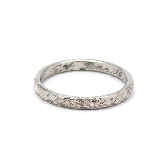 Art Deco Engraved Childs Ring Size 2 in White Gold