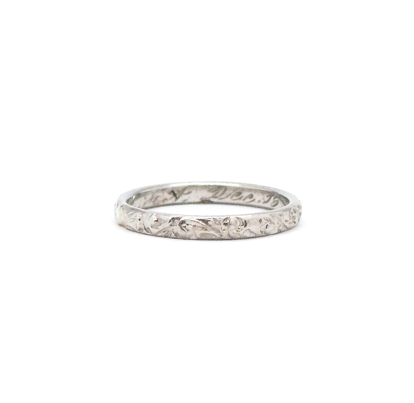 Art Deco Engraved Childs Ring Size 2 in White Gold