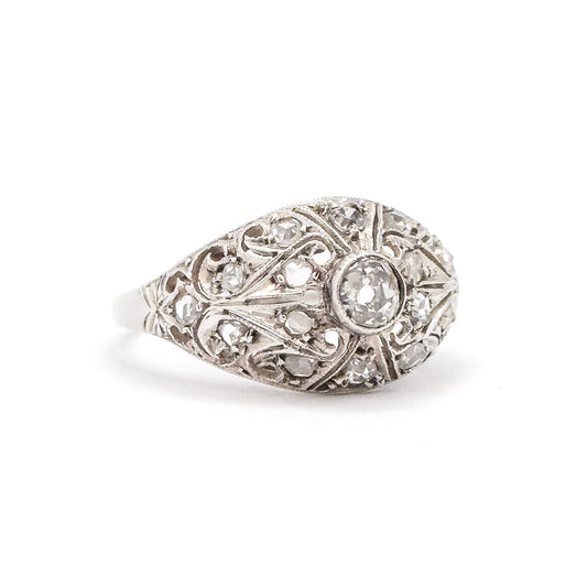 Antique Old European and Rose Cut Diamond Ring in Silver