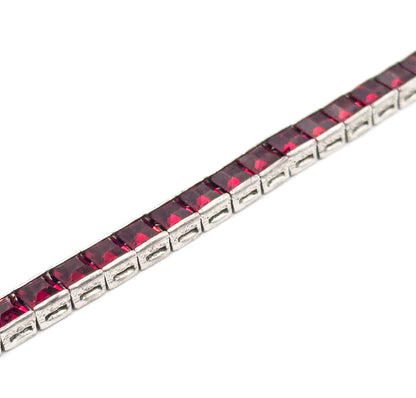 Vintage Art Deco French Cut Red paste Line Bracelet in Silver