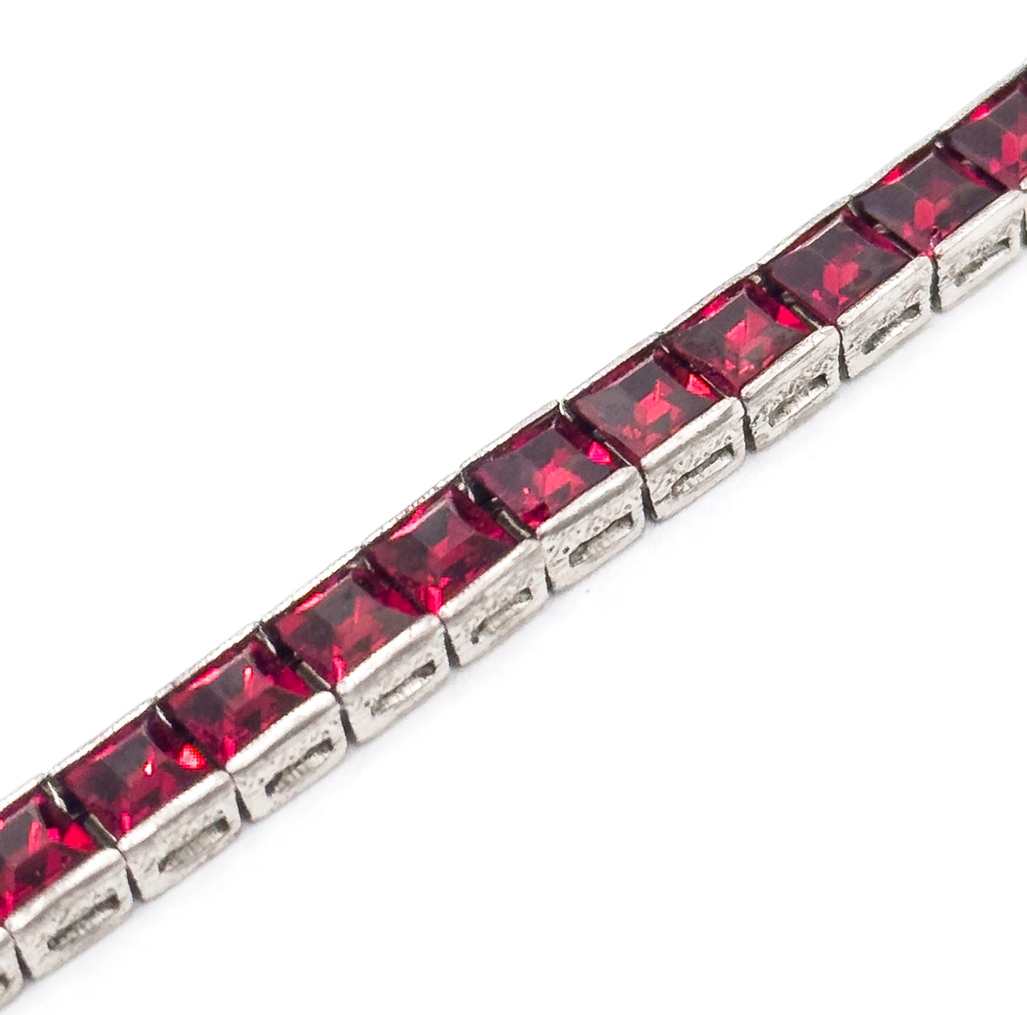 Vintage Art Deco French Cut Red paste Line Bracelet in Silver