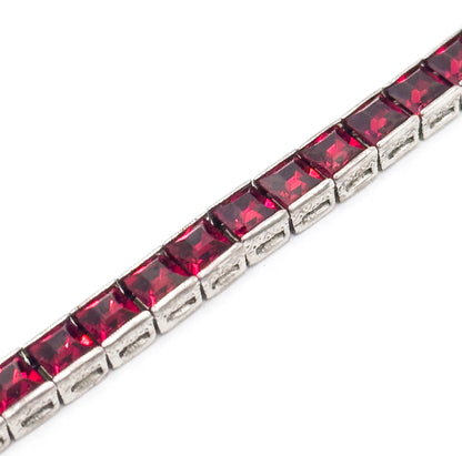 Vintage Art Deco French Cut Red paste Line Bracelet in Silver