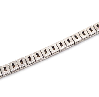 Vintage Art Deco French Cut Red paste Line Bracelet in Silver