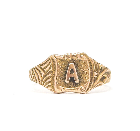 Petite Childs Letter A Signet Ring in 14K Gold Baby Ring