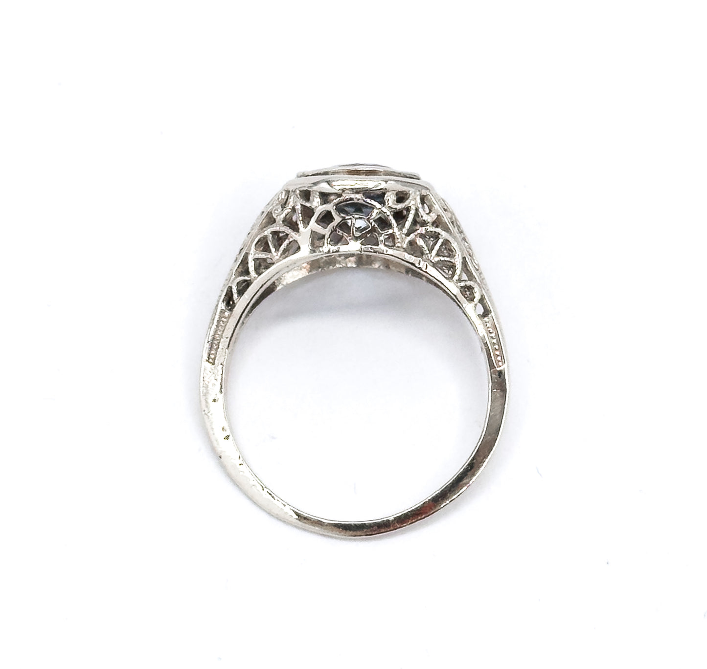 Art Deco Filigree Aquamarine Ring in 14K White Gold  - As found