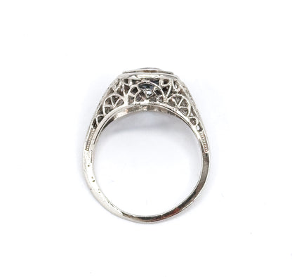Art Deco Filigree Aquamarine Ring in 14K White Gold  - As found