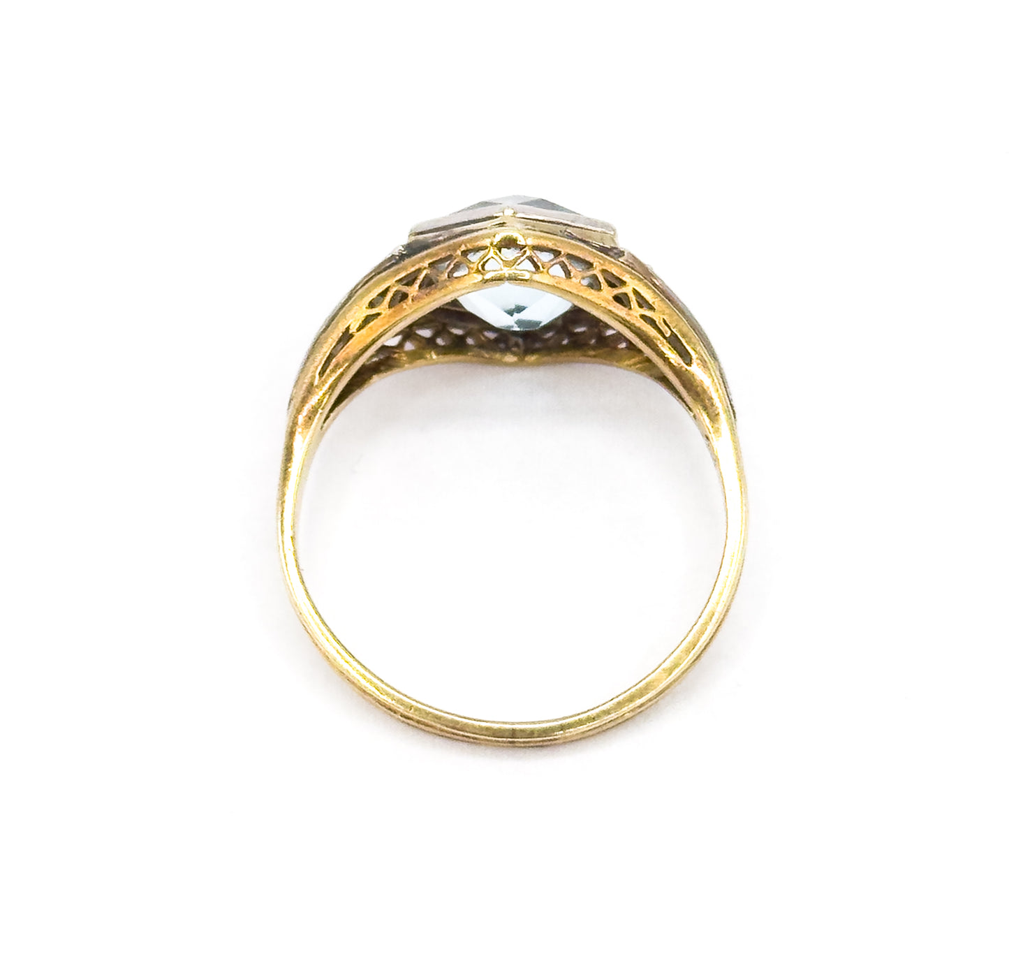 Art Deco Hexagonal Aquamarine Ring in Gold & Platinum