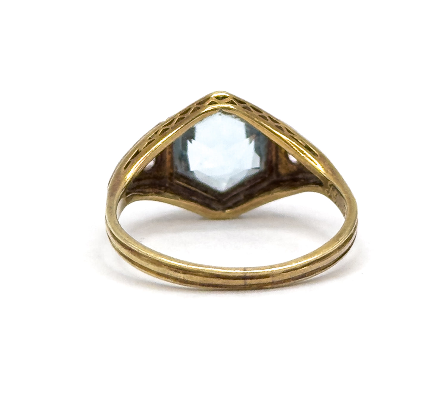 Art Deco Hexagonal Aquamarine Ring in Gold & Platinum